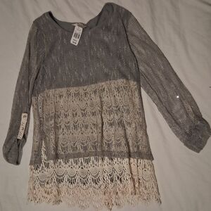 Krazy Kat Gray and Cream Lace Tunic